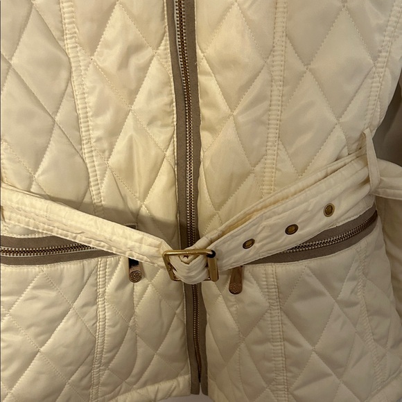 Vince Camuto White Quilted Jacket with Brown Accents - Picture 3 of 6